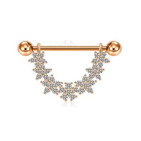 1 Pair Nipple Ring Barbell Rings Bars Body Piercing Jewelry Nipple Shield Ring Silver Rosegold flower design