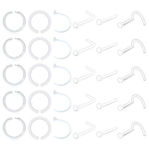 D.Bella 18G Clear Nose Rings Retainer & 20G Clear Nose Rings Hoop Flexible Acrylic Clear Nose Piercing Retainer Kit for Work Surgery