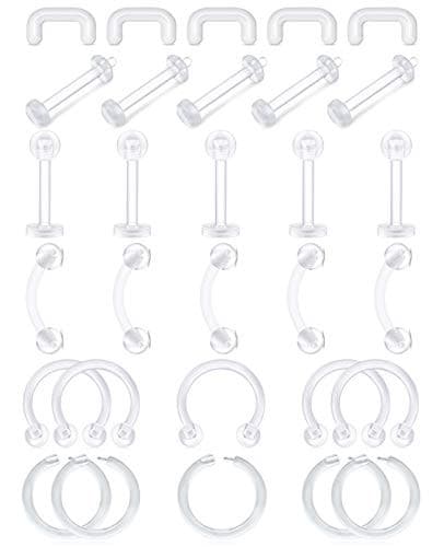 PiercingJ 20pcs 14G 16G Clear Bioflex Septum Rings Retainers Flexible