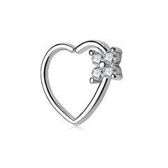16G 8mm Daith Earring Silver Flower CZ Right 
