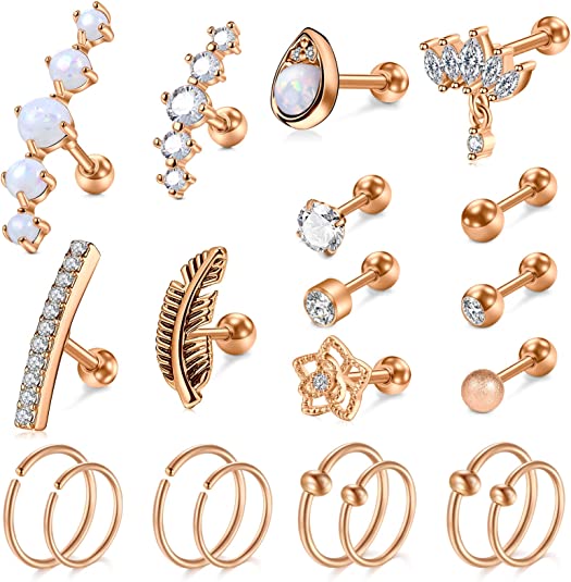 16G Cartilage Earring Stud Hoop Tragus Helix Earrings Forward Helix Piercing Jewelry