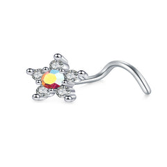 Silver Rainbow CZ Nose Rings