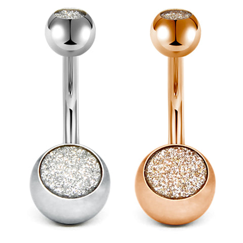 Shiny Glitter Inlaid Ball Navel Ring 14G Surgical Steel Belly Button Ring Piercing Jewelry