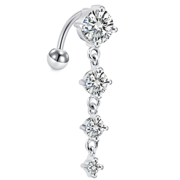 Reverse Navel Jewelry Cubic Zirconia Belly Ring - 5 CZ Gem Vertical Drop, Surgical Steel, 14G - Super Cute Navel Jewelry Snake Belly Button Rings - Foto 2
