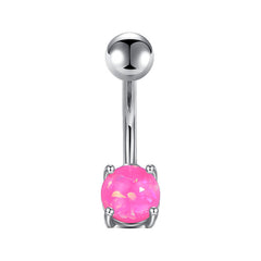 Small Opal 4-Prong Belly Button Ring 6MM Bottom Opal Stone Silver Belly Ring