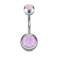 14G Opal Inlaid Ball Belly Button Ring Piercing Jewelry