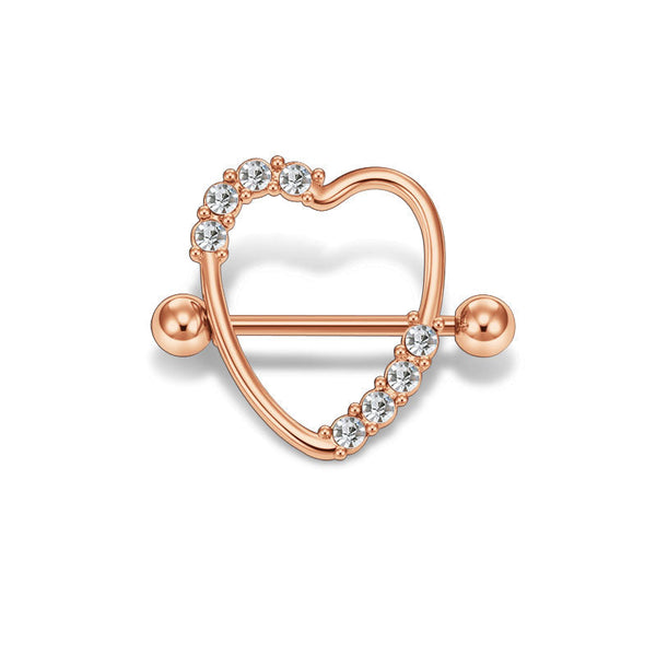 Heart Pink CZ Nipple Ring Barbell Shield