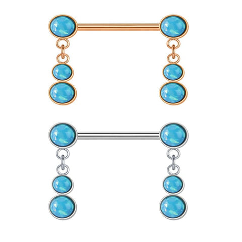 14G Nipple Rings Straight Barbells Nipplerings Piercing Jewelry 14mm light blue Opal