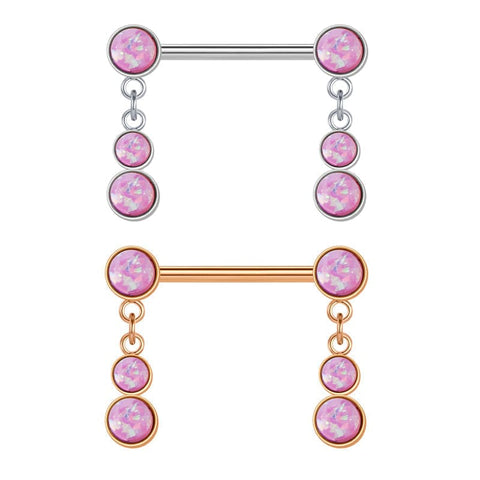 14G Nipple Rings Straight Barbells Surgical Steel Nipplerings Piercing Jewelry 14mm pink Opal