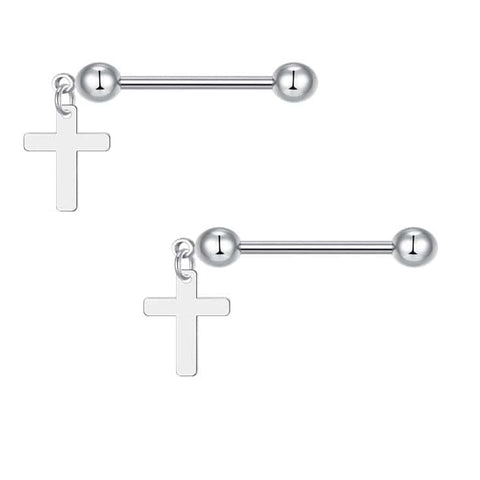 14G Nipple Rings Nipple Barbell Stainless Steel Dangle Cross shape