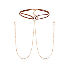 Nipple Chain Rosegold Clips On Nipple Rings Fake Faux Nipple Ring with Necklace Choker Chain Non-Piercing Nipple Jewelry