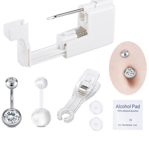 Belly Button Piercing Gun Kit - 7PCS Body Piercing Kit for Men Women, Easy, Safe, Disposable, Done Alone