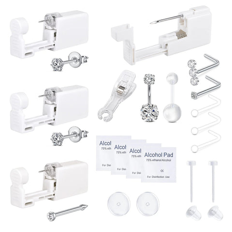 Professional Body Piercing Kit for Lip/Navel/Tongue/Ear/Nose/Belly Button, Safe Piercing Gun Kits,Silver