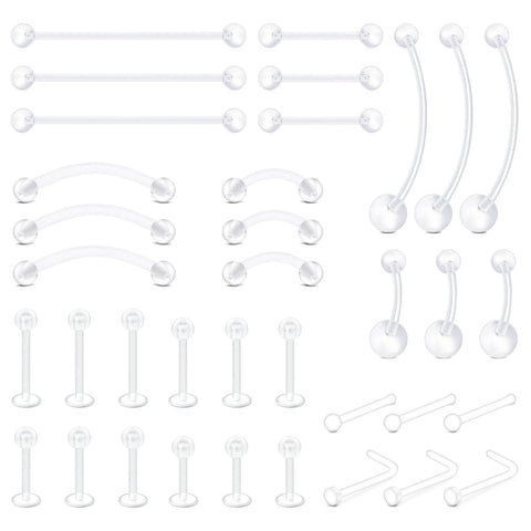 36Pcs Clear Piercing Retainers for Nipple Tongue Nose Septum Eyebrow Belly Earrings Tragus Helix Cartilage Industrial Lip Labret Rings Stud
