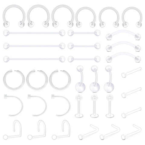 36Pcs Piercing Retainers Bioflex Plastic Jewelry for Nose Rings Belly Rings Septum Eyebrow Lip Cartilage Tragus Earring