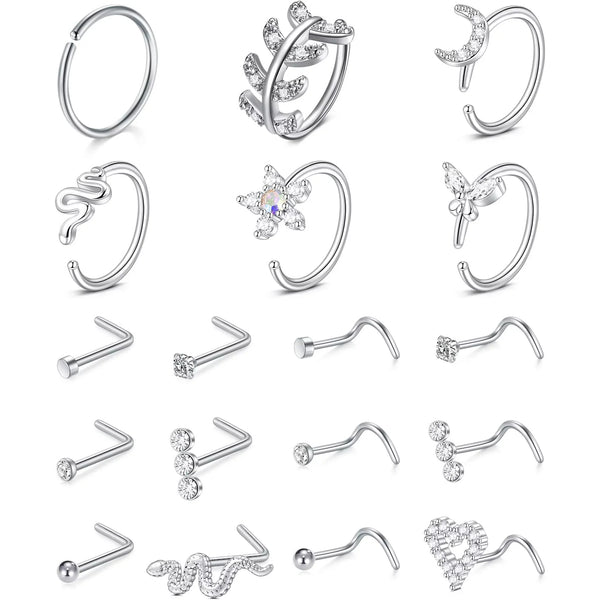 18G Nose Rings Hoops Surgical Steel Nose Piercing Jewelry for Women Men