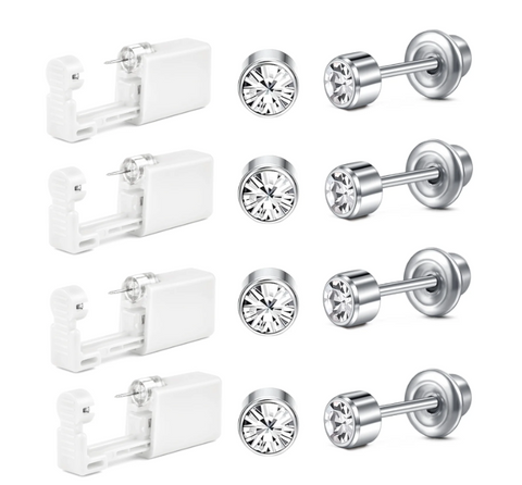 4 Pack Self Ear Piercing Gun Earring Disposable Piercing Kit No Pain Easy Use Ear Piercing Gun Kit Tool with Stud (White)