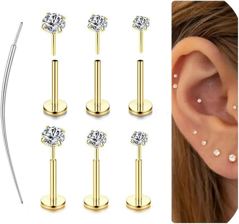 20G Flat Back Earrings Stud Threadless Tragus Labret Cartilage Lip Medusa Conch Body Piercing Jewelry Hypoallergenic for Women Men