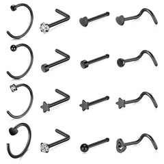 16pcs Hypoallergenic Nose Rings Nose Studs Surgical Steel 20G 8mm for Nose Piercings Surgical Steel Nose Piercing jewelry