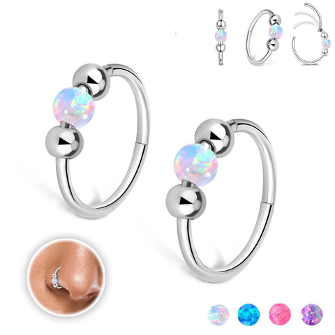 2PCS 18g Opal Nose Rings for Women Nose Hoops 10mm 316L Surgical Steel Nose Rings Piercing Jewelry