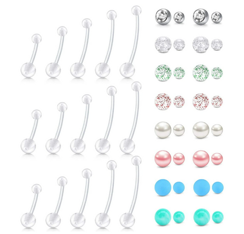 14G Plastic Pregnancy Belly Button Rings Long Bar Navel Rings for Briana Williams Flexible Clear Belly Piercing