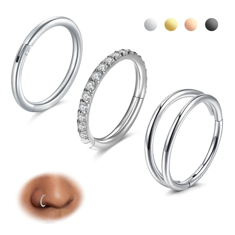3PCS 18G Nose Rings Hoops Cartilage Earrings Tragus Nose Rings Double Hoop Piercing Jewelry