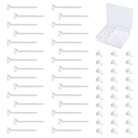 100Pairs Clear Earrings Findings Set,3mm Plastic Earrings Findings Set for Sensitive Ears,Clear Earrings Findings Set for Sport