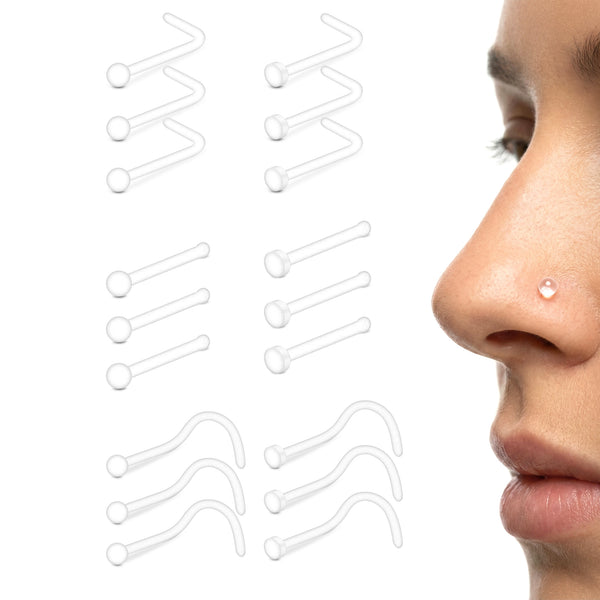 Clear Nose Ring Bioflex for Women and Men,Plastic Cear Nose Studs for Work L Shaped,Body Clear Piercing Retainer 20g Nose Rings Studs Piercing Jewelry