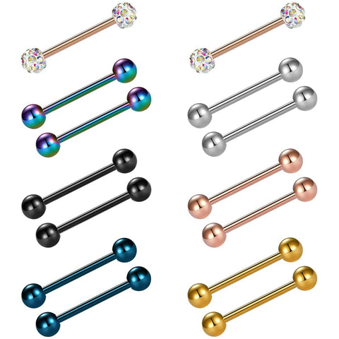 14G 16mm Tongue Rings,Nipple Rings Straight Barbells Surgical Steel Body Piercing Jewelry