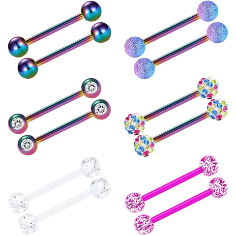 14G 6 Pairs Nipple Rings Tongue Ring 5/8" Surgical Steel Body Piercing Jewelry