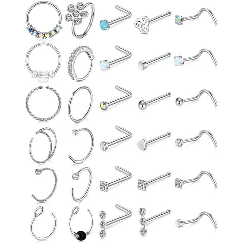 20g Nose Rings Hoops L Shape Nose Studs Nose Screw Piercing Jewelry for Women Men