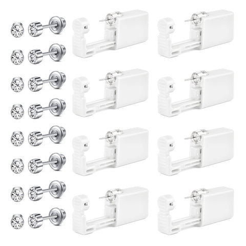 8 Pieces Self Ear Piercing Tool Disposable Ear Piercing Kit Safety Portable Ear Nose Mouse Piercing Tools with Crystal Ear Studs