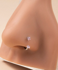 18G Horseshoe Nose Ring CZ Silver Gold Nose Hoops for Women Half Hoop Earring Hoops Horse Shoe Daith Tragus Earring Hoop Helix Piercing Jewelry Double Gem Horseshoe Septum Ring 8mm