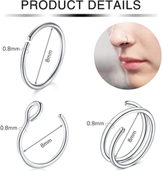 D.Bella 20G Nose Rings Hoops Silver Nose Studs Double Hoop Nose Rings L Shape Nose Studs