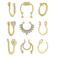 D.Bella Adjustable Nose Cuff, Ear Cuff, Fake Nose Rings, Faux Nose Rings Hoop 9Pcs