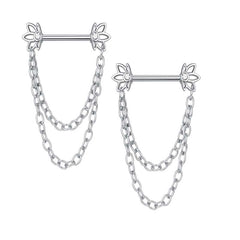 14G Nipple Bar Chain Surgical Steel Nipplerings Piercing Jewelry 16mm Silver Rosegold