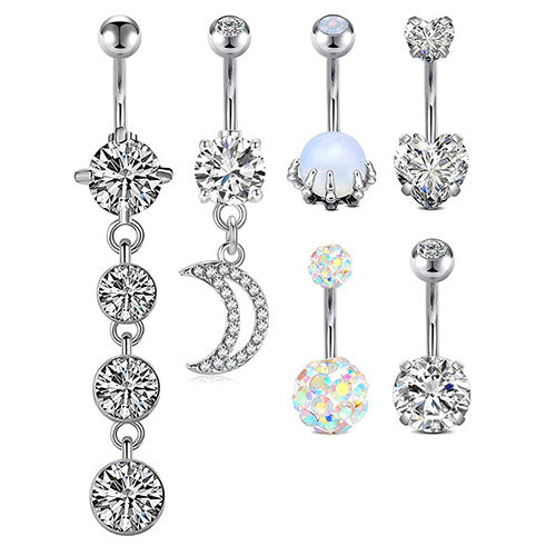 D.Bella 14G Belly Button Ring Surgical Steel CZ Skull Hand Silver Belly Button Rings Hypoallergentic