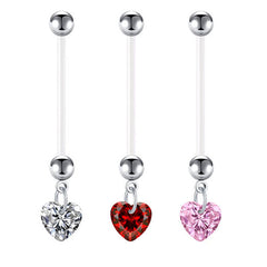 Pregnancy Belly Rings 14G Heart Shape Cubic Zircon Acrylic 25MM Red Pink White Available