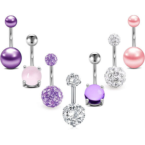 D.Bella 14G Belly Button Rings Navel Belly Ring Pack Crystal CZ Rose Gold Silver 6mm or 10mm Piercing Barbell