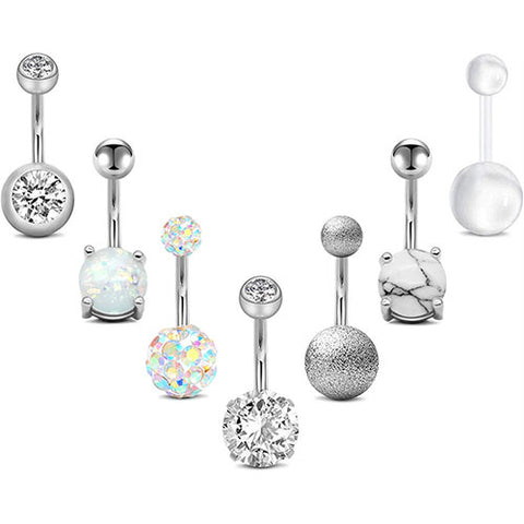 D.Bella 14g Belly Button Rings Surgical Steel CZ with Retainers Navel Ring Barbell for Women Girls Silver