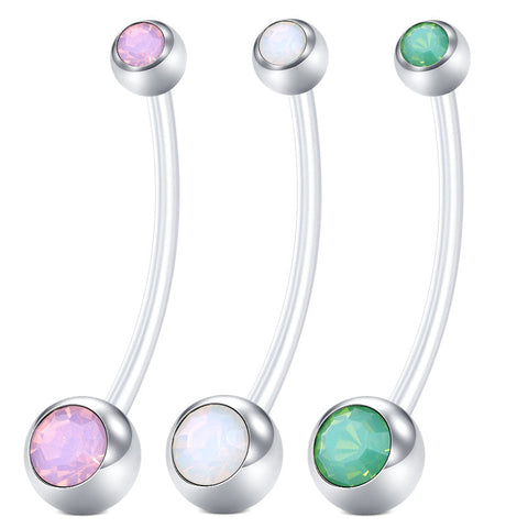 Double Opal Inlaid Pregnancy Belly Rings 14G 25MM 38MM White Green Pink Available