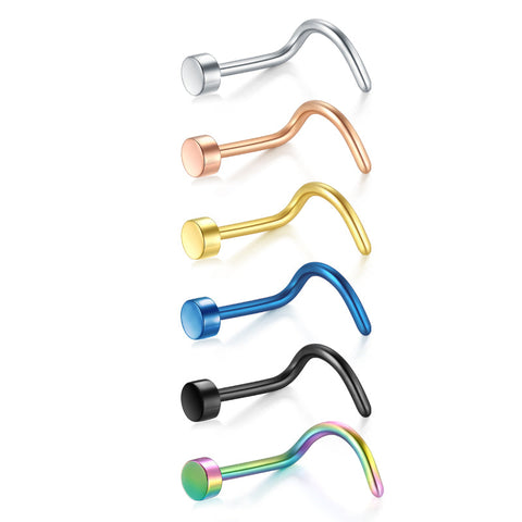 18g 20g Surgical Stainless Steel Nose Stud Colorful Nose Screw Rings Flat Top
