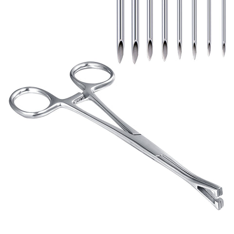 Triangle Slotted Locking Pennington Forceps Piercing Clamps, with 14G 16G 18G 20G Needles for Ear Lip Navel Tongue Septum Piercing