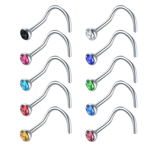 18g 20g 22g Stainless Steel Nose Studs Screw CZ Nose Screw Rings