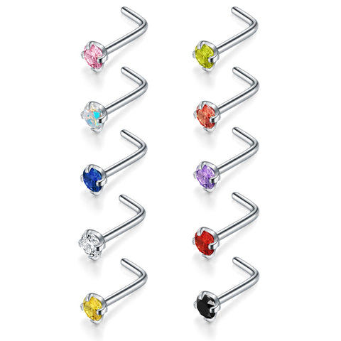 D.Bella Nose Rings Stud Nose Jewelry L Shaped Nose Studs