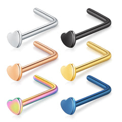 20g Heart Nose Rings Stainless Steel Nose Piercing Studs L Bend Shape Ring
