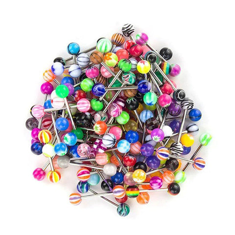 50Pcs Tongue Rings Straight Barbells Surgical Steel Tongue Piercing Jewelry 16mm 14g Mixed colors External Thread