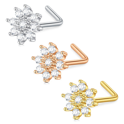 20g Diamond CZ Surgical Steel 7mm Nose Stud Rings L Shape Nose Rings