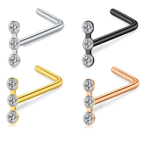 L Shape 20g Surgical Steel Diamond CZ Surgical Steel Nose Stud Rings