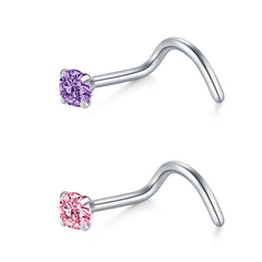 20g Nose Screw Rings for Women Pink Purple CZ Nose Rings 2mm Top Stainless Steel Nose Studs